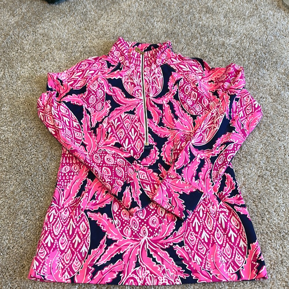 Lilly Pulitzer Hot Pink & Navy Paisley Half-Zip Pullover